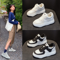 Low top white shoes for women 2024 spring new style breathable black and white sneakers platform thick sole inner heightening womens shoes casual shoes