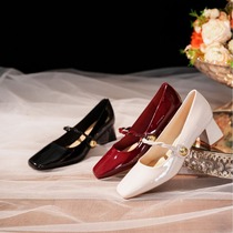 666-26 New high square toe Mary Jane shoes for women new temperament retro fashion versatile one-word strap thick heels