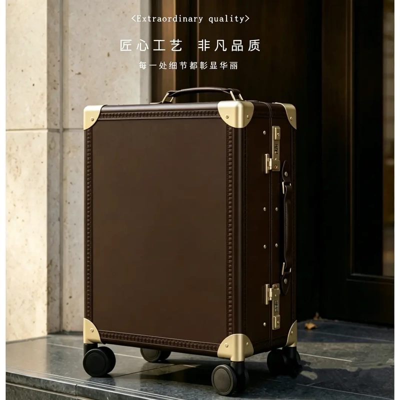 Macmillan Trolley Suitcase Handmade Leather Zinc Alloy Suitcase with Universal Wheels Retro Travel Suitcase Unisex Macmillan Trolley Suitcase Handmade Leather Zinc Alloy Suitcase with Universal Wheels Retro Travel Suitcase Unisex