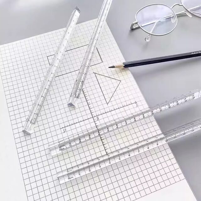 Three-Dimensional Triangular Ruler, Four-Corner Straight Ruler, Transparent Ruler, 15cm Plastic Student Triangle Ruler, Four-Sided Square Ruler, Surveying Ruler