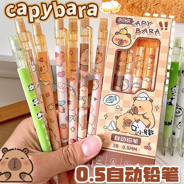 Kapibala Automatic Pencil Set Comes with 0.5 Lead Core for Primary School Students Cartoon Guinea Pig Activity Pen That Is Not Easy to Break for Exams
