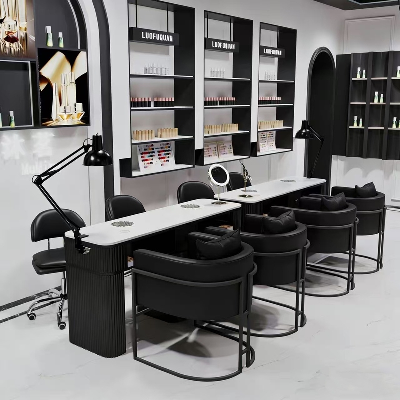 2026 New Model Nail Art Table and Chair Set with Marble Surface and Vacuum Cleaner, Nail Art Table and Chair Set for Nail Salons