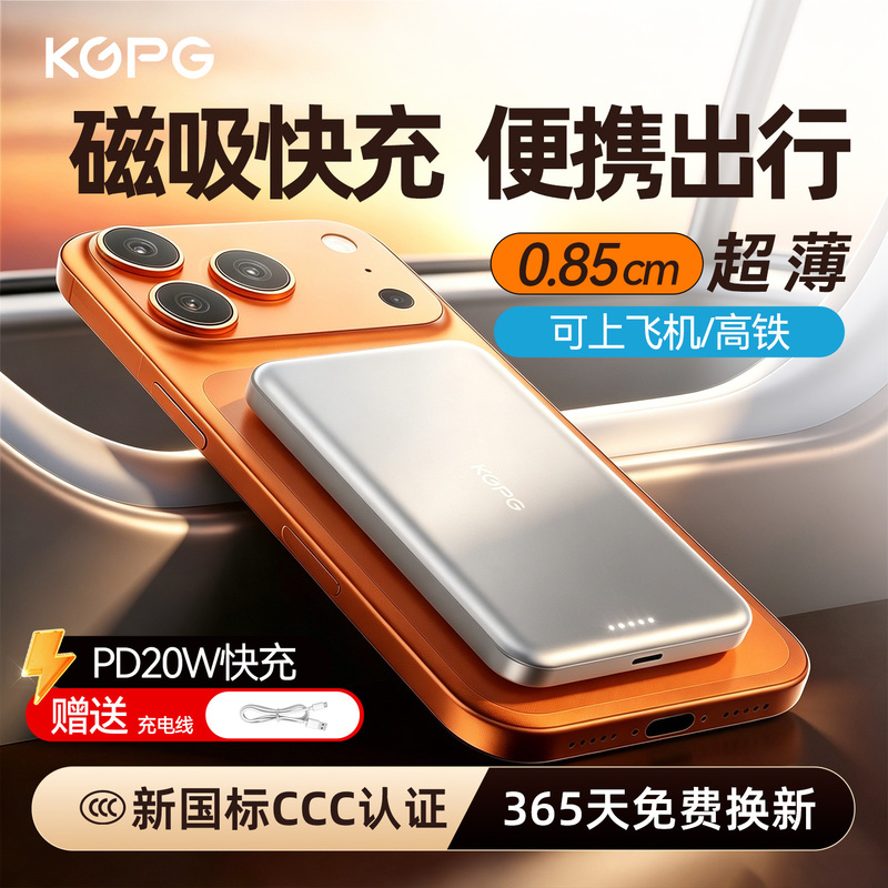 [National 3C Certification] Kgpg Magnetic Power Bank Wireless and Wired Fast Charging Flash Charge Compatible with Apple Large Capacity Ultra-Thin Compact Portable Pocket Power Bank Can Be Used on Airplanes, High-Speed Rail, and Trains