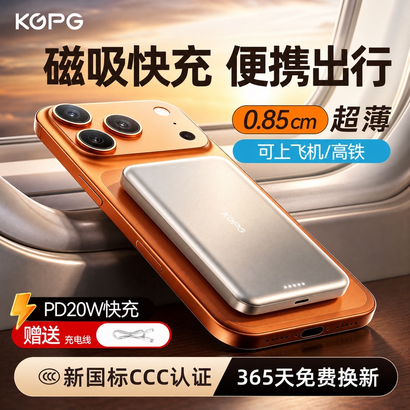 [National 3C Certification] Kgpg Magnetic Power Bank Wireless and Wired Fast Charging Flash Charge Compatible with Apple Large Capacity Ultra-Thin Compact Portable Pocket Power Bank Can Be Used on Airplanes, High-Speed Rail, and Trains