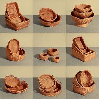 Popular Vietnamese Rattan Fruit Plate Storage Basket for Home Use, Dried Fruit Snacks, Fruit Basket, Bamboo Basket, Steamed Bun Basket, Purely Handmade