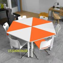 School training tables and chairs hexagonal splicing table group activity room tutoring table trapezoidal combination hexagonal mobile manufacturer