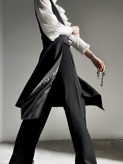 ASAE costume noir gilet long taille mince col à revers queue d'hirondelle costume gilet uniforme