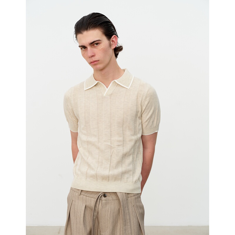 Sukchor "Seagull Line Polo" Lightweight and Breathable Wool Blend Relaxed Casual Knit Polo Short Sleeve Sukchor "Seagull Line Polo" Lightweight and Breathable Wool Blend Relaxed Casual Knit Polo Short Sleeve