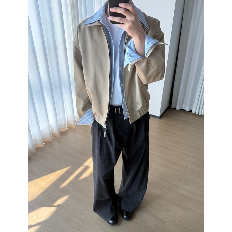 Sukchor Imported Mercerized Cotton High-Fashion College-Style Striped Color-Block Faux Two-Piece Jacket Sukchor Imported Mercerized Cotton High-Fashion College-Style Striped Color-Block Faux Two-Piece Jacket