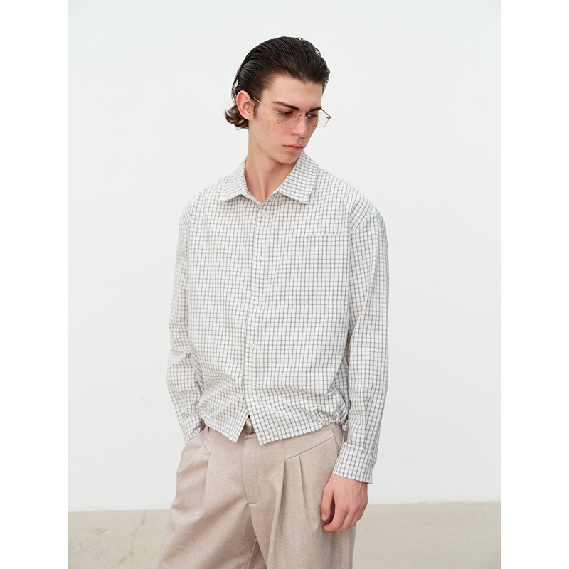 「Nico's Style」Sukchor Plaid Seersucker Texture High-Intellectual College Style Drawstring Long-Sleeve Shirt 「Nico's Style」Sukchor Plaid Seersucker Texture High-Intellectual College Style Drawstring Long-Sleeve Shirt