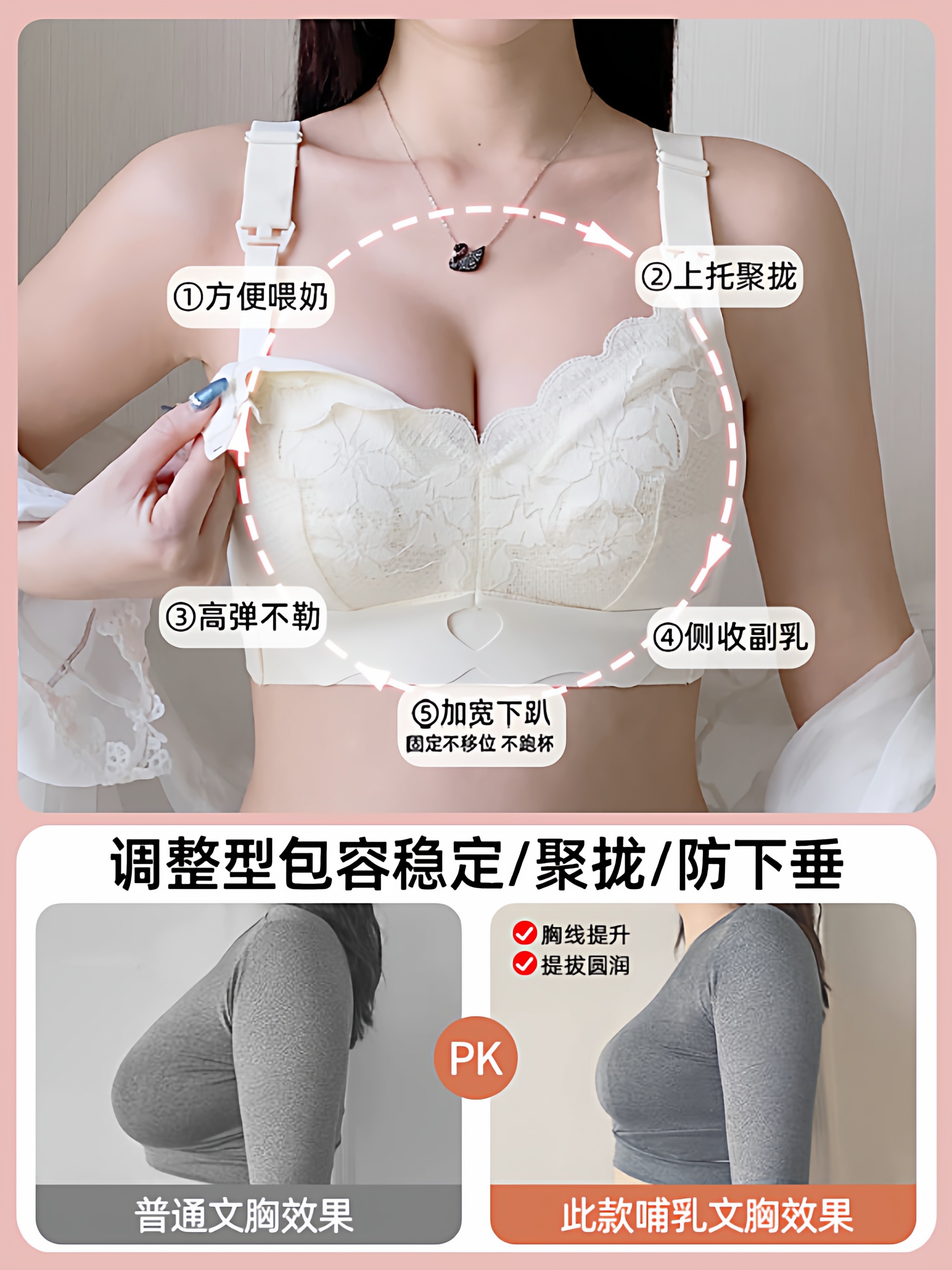 Nursing Bra for Postpartum Breastfeeding, Special for Gathering and Preventing Sagging, Reducing Side Breasts, Dual-Use for Pregnant Women, Thin Large Size Bra