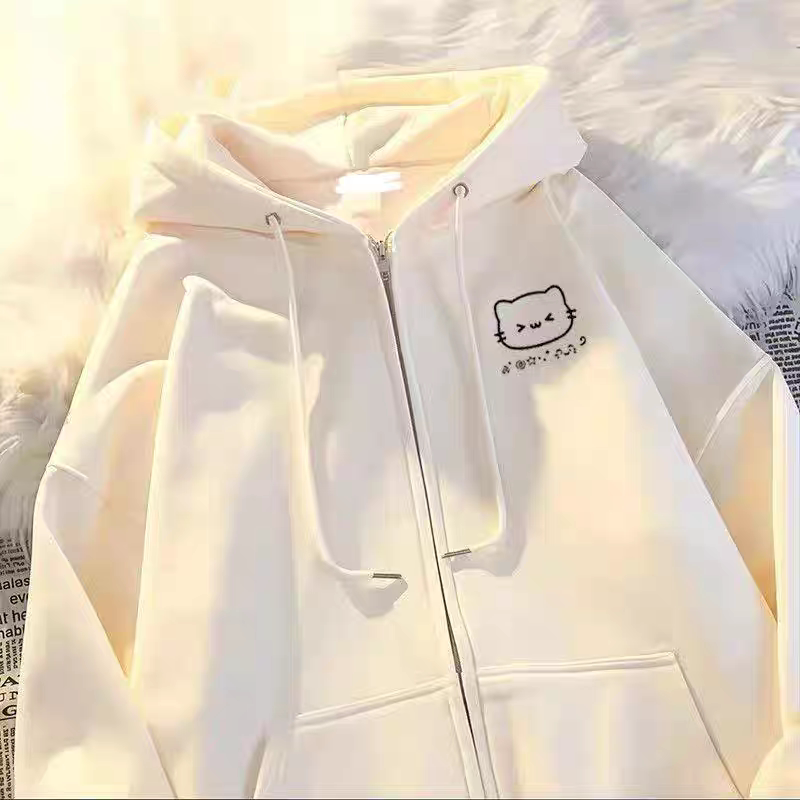 New Autumn and Winter Striped Cat Head Hooded Cardigan Sweatshirt for Older Children, Cute Cat Hooded Jacket for Boys and Girls, Trendy