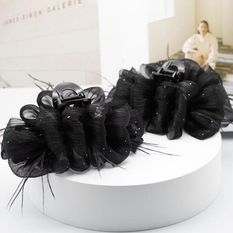 Shi Bo Ya Organza Gold-Feather Hair Clip, High-End Black Feather Hair Clip for Women, Back of the Head Hair Clip Shi Bo Ya Organza Gold-Feather Hair Clip, High-End Black Feather Hair Clip for Women, Back of the Head Hair Clip
