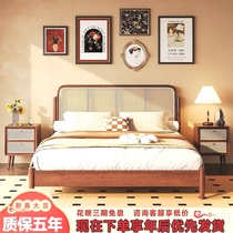 Retro rattan solid wood bed 1 5m master bedroom bed 1 8m double bed bed and breakfast small apartment 1 2m modern simple American style