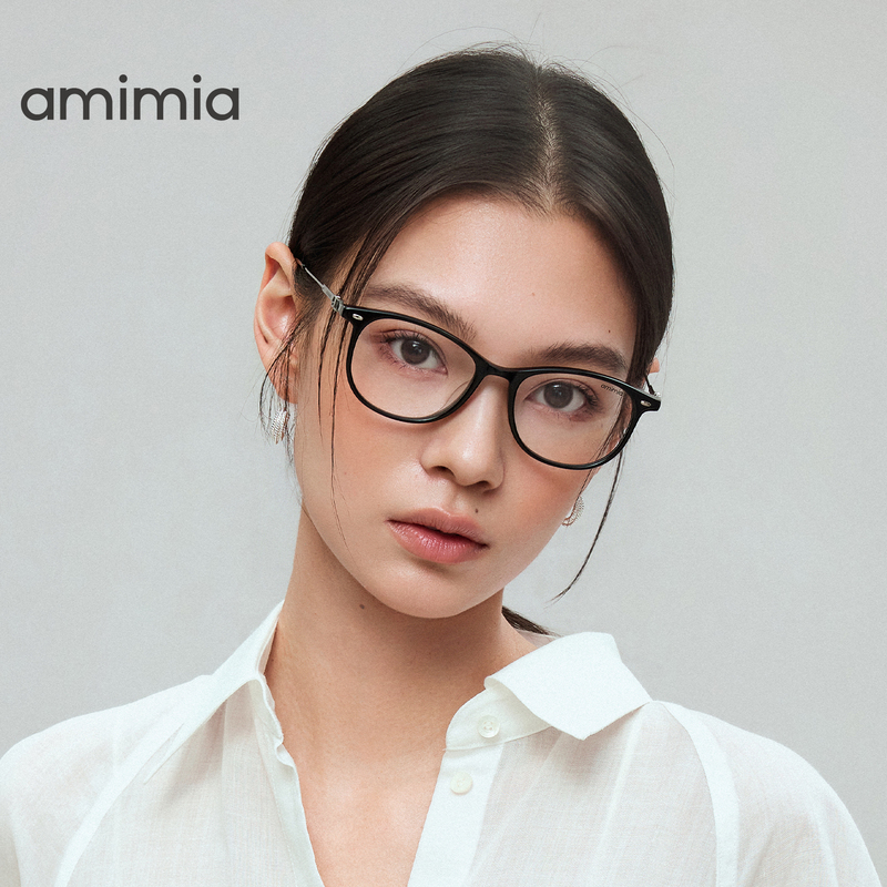 Amimia·Someone Acetate Titanium Frame Black Frame Plain Glasses Frame for Women, Suitable for Prescription Lenses, New Model 26