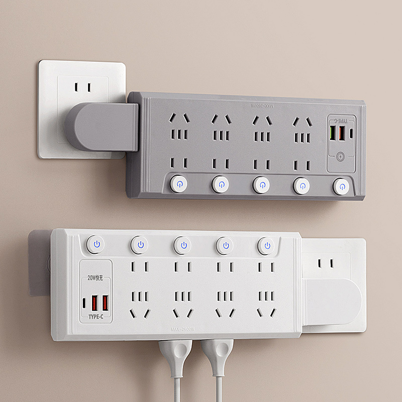 Pure Copper Power Strip with USB Rotating Plug for Office and Home Use, One-To-Many Left-Right Expansion Wireless Converter