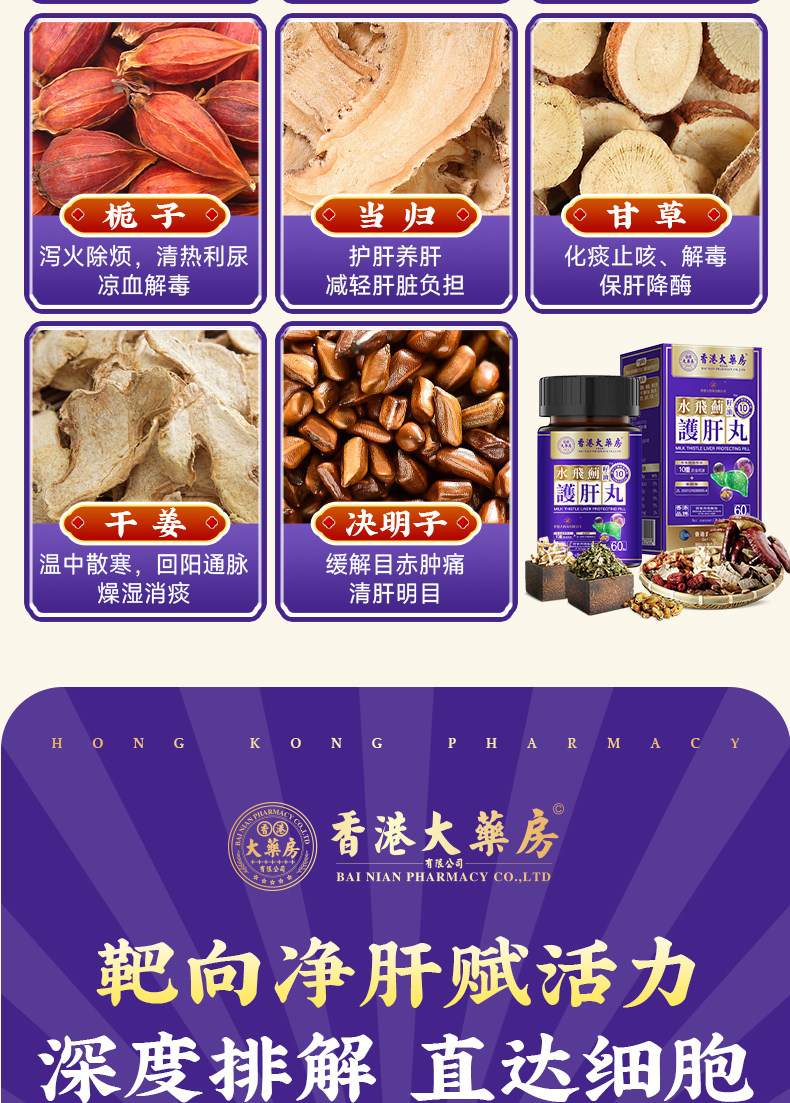 【中國直郵】 香港大藥房 水飛薊籽油護肝丸 草本萃取 1瓶60粒
