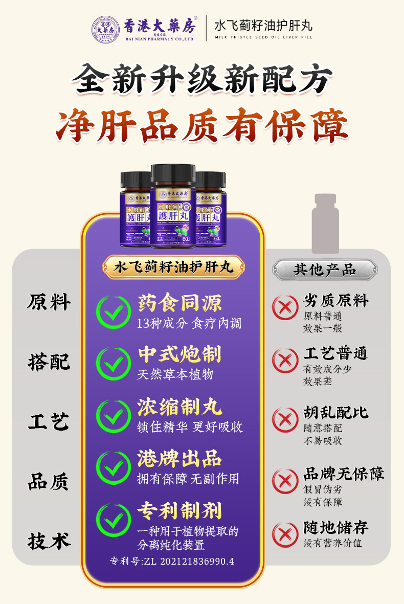 【中國直郵】 香港大藥房 水飛薊籽油護肝丸 草本萃取 1瓶60粒