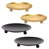 Iron Black Gold Plated Candle Holders Pillar Metal Plate