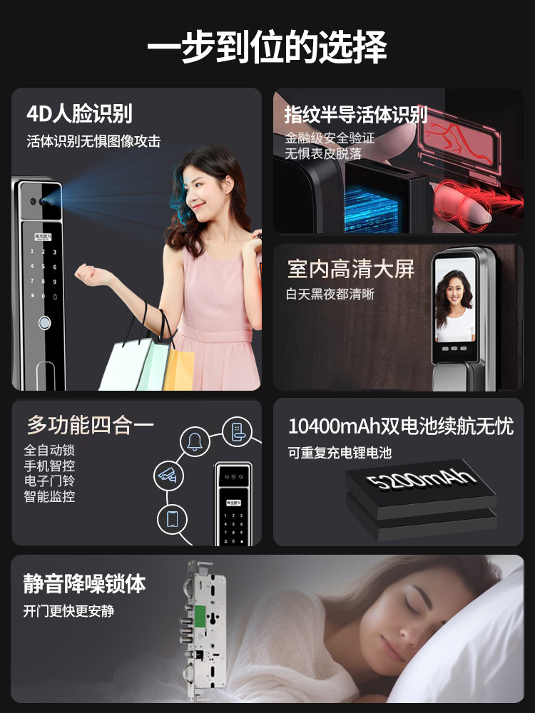 Fully Automatic Fingerprint Lock, Home Password Lock, Face Recognition Smart Door Lock, Visual Peephole, Remote Intercom Electronic Lock