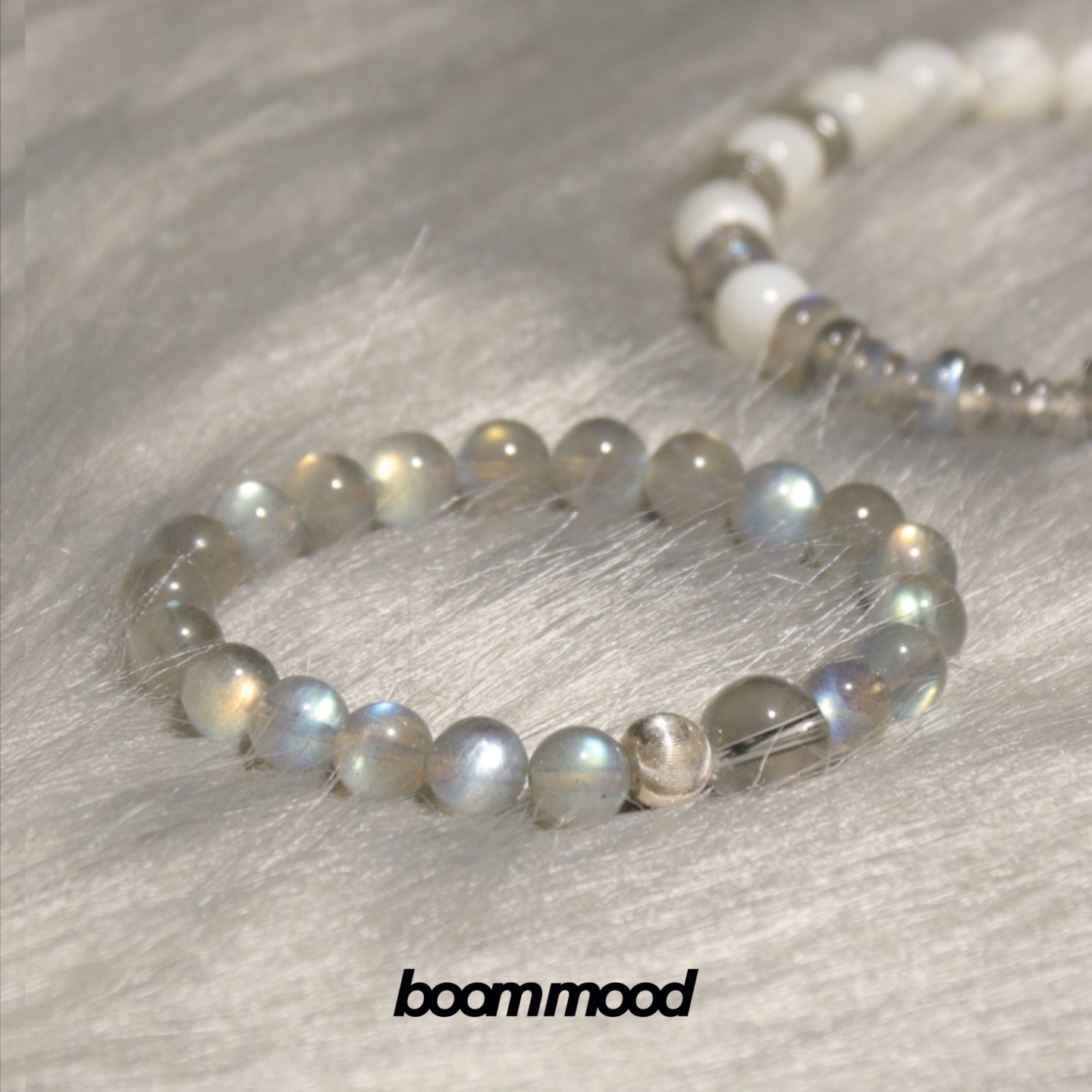 「影の中に留まれ」 ブームード グレームーンストーン ラブラドライト ホワイトクリスタル スターリングシルバー オリジナルデザイン 天然石 中国風ブレスレット