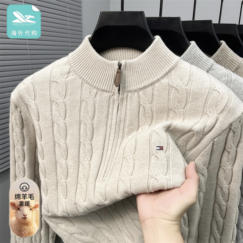 Authentic American Outlet Tommy Wool Sweater 2026 Winter New High-End Casual Stand Collar Knit Sweater Trend