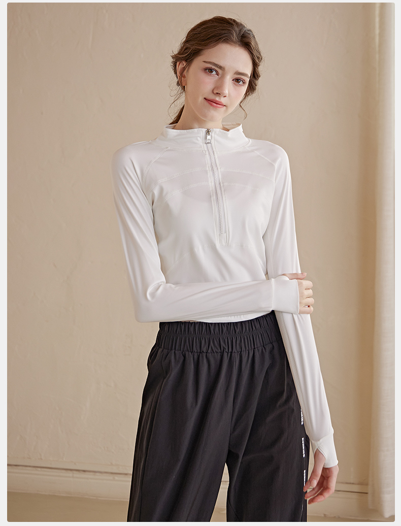 Koszulka do jogi z zamkiem błyskawicznym dla kobiet, długi rękaw, nowy styl na rok 2024, dopasowany krój, jesienno-zimowa koszulka fitness do biegania_voghion.com