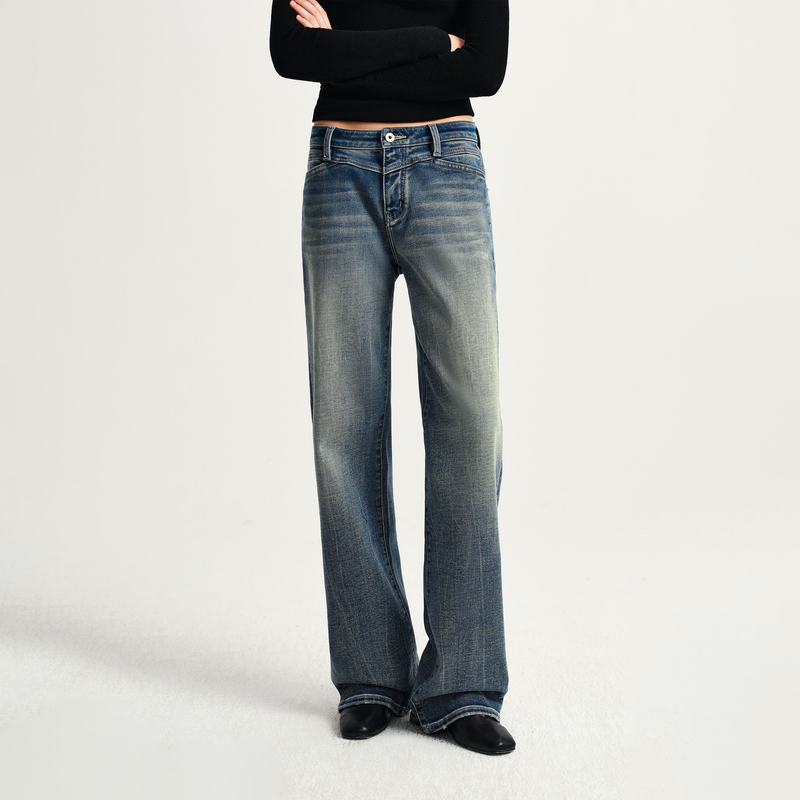 Redolence Classic Washed Jeans for Women, Autumn Gray-Blue Fleece-Lined Straight-Leg Pants, Casual Slightly Stretchy Retro Long Pants Redolence Classic Washed Jeans for Women, Autumn Gray-Blue Fleece-Lined Straight-Leg Pants, Casual Slightly Stretchy Retro Long Pants