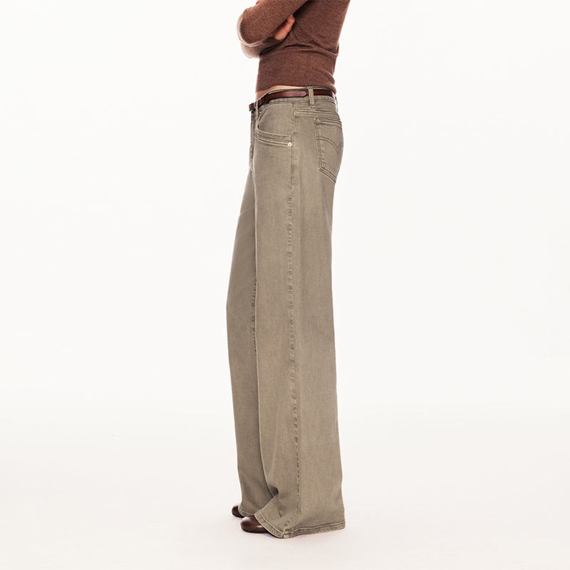 Redolence Retro Denim Jeans for Women, Summer Mid-Waist Straight-Leg Pants, Textured Casual Pants, Loose Long Pants