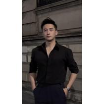 British yuppie mens black three-quarter sleeve shirt high-end handsome mature and stable mens business short-sleeved shirt