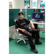 Niche design shoulder pad T-shirt mens summer high-end handsome heavyweight three-quarter sleeves American high street fashion brand short sleeves