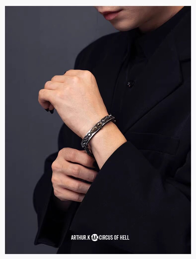 银饰手链 arthur.k 道化师系列手工做旧925银御护皇冠骷髅小丑手錬不限量