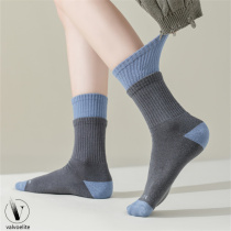 VALVOELITE simple double ruffle sports socks for women breathable sweat-absorbent mid-calf socks moisture-wicking badminton socks