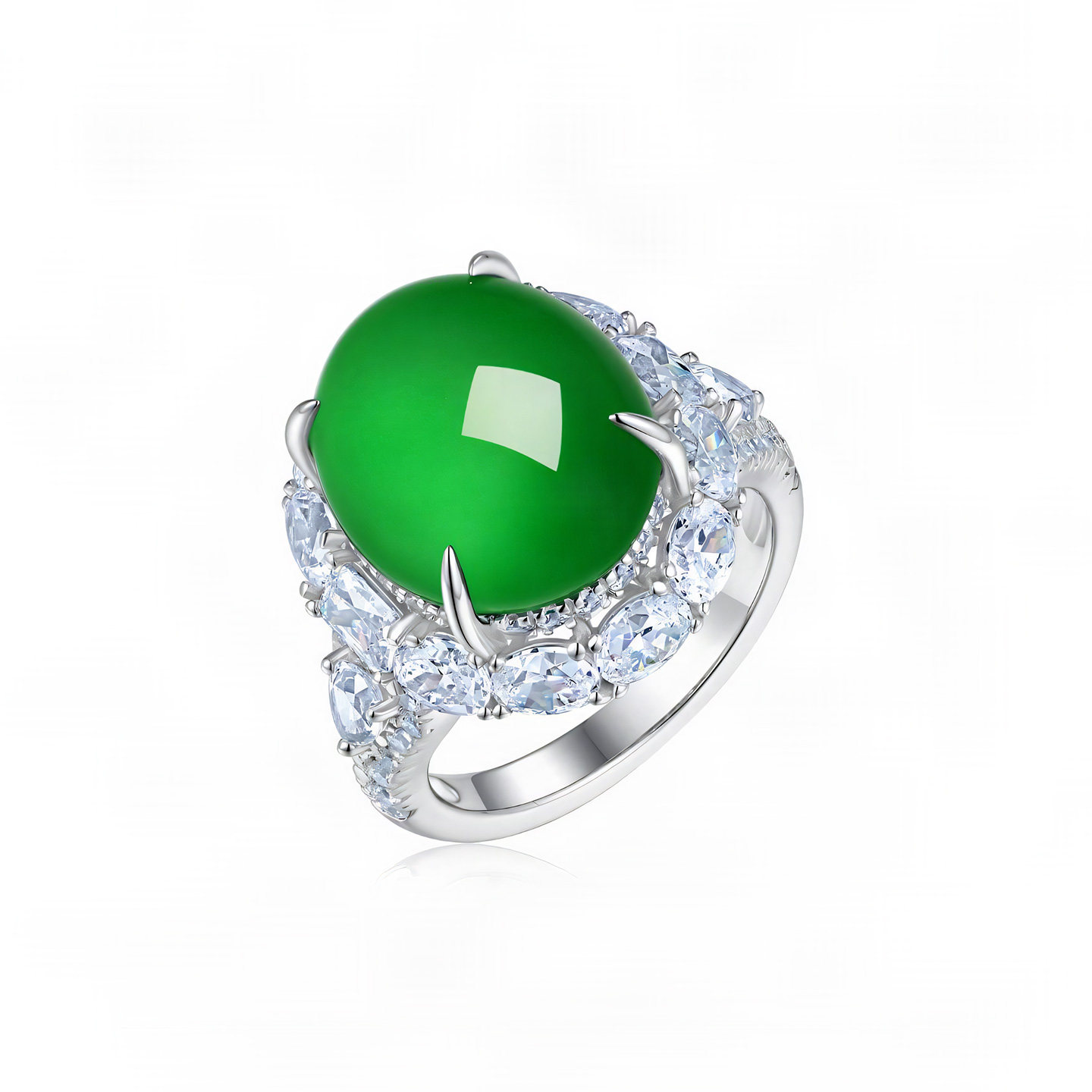 AILEQ925 silver inlaid with natural chalcedony full of green flowers cabochon ring fashion jewelry jewelry live broadcast