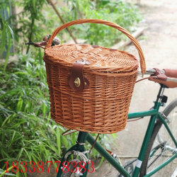 Rattan bicycle basket with cover, pastoral lady style bicycle basket, wicker shopping portable woven basket