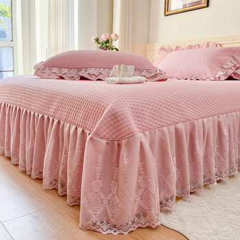 Summer bed cover ice silk cool mat three-piece set can be machine washed foldable cool bed sheets high-end lace bed skirt z air conditioner cool