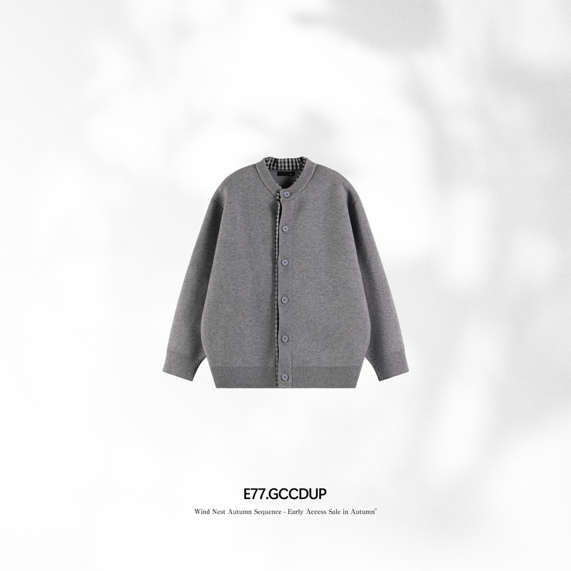 E77『Yunzhou』Autumn and Winter Miu Style Patchwork Fake Two-Piece Knitted Cardigan Men's Casual Commuter Sweater Jacket