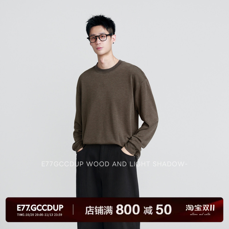 E77Gccdup『Mist End』Fine Wool Worsted Knit, Skin-Friendly, Basic Single-Layer Casual Long-Sleeve T-Shirt