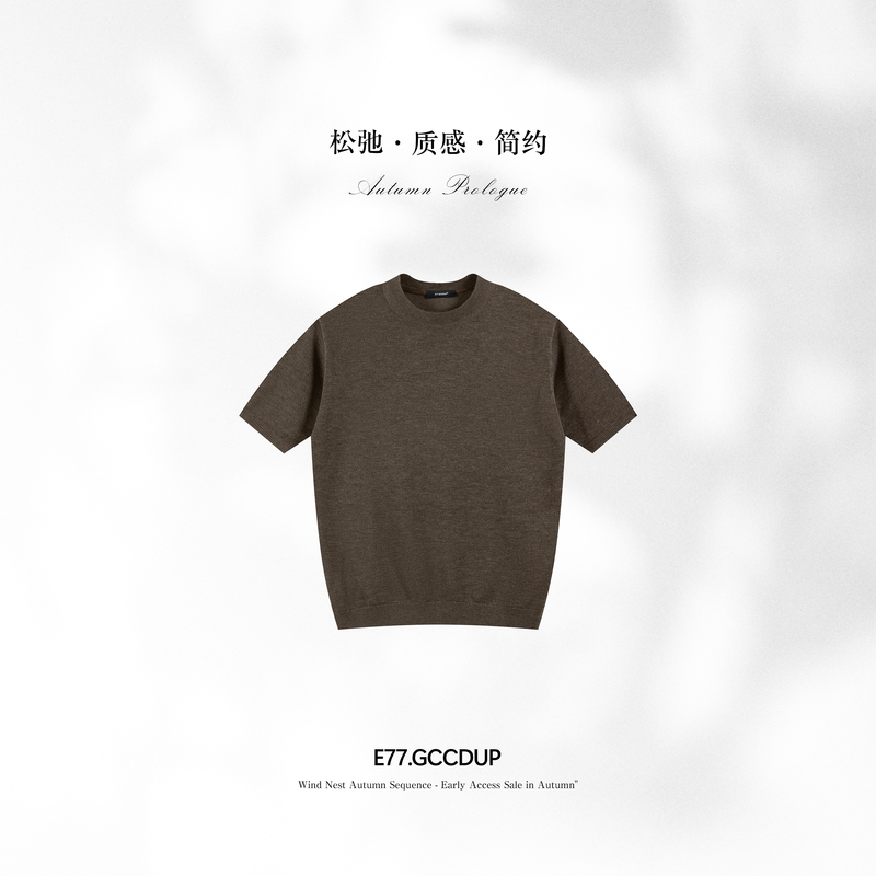 E77Gccdup『Nishijima』Fine-Spun Mercerized Wool Light Luxury Basic Versatile Old Money Knit Short-Sleeve T-Shirt