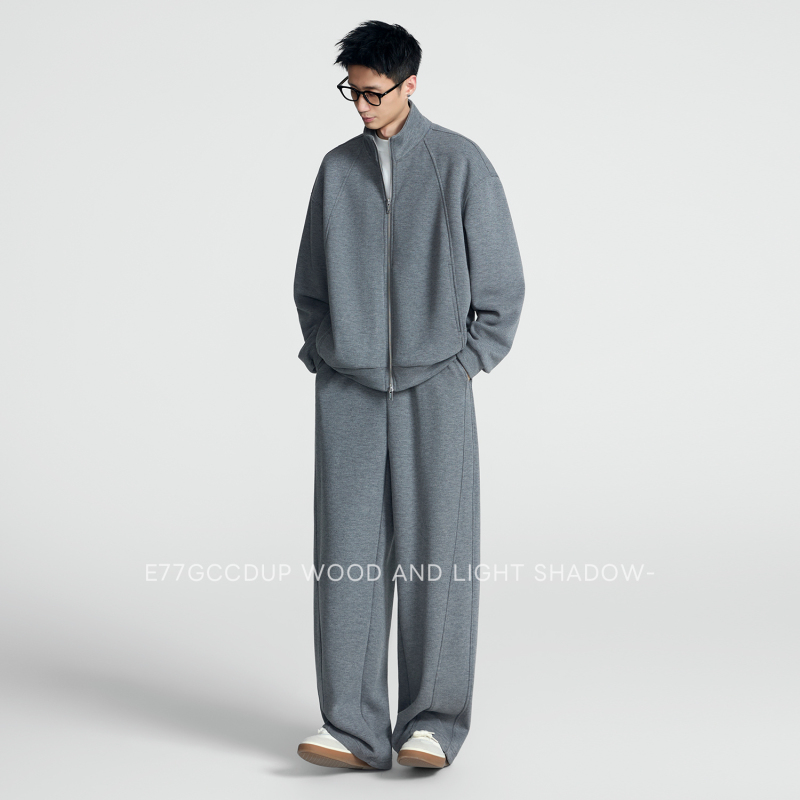 E77「Obidu」Wool Lyocell Soft Drape Stand-Up Collar Sweatshirt Casual Pants Sports Suit