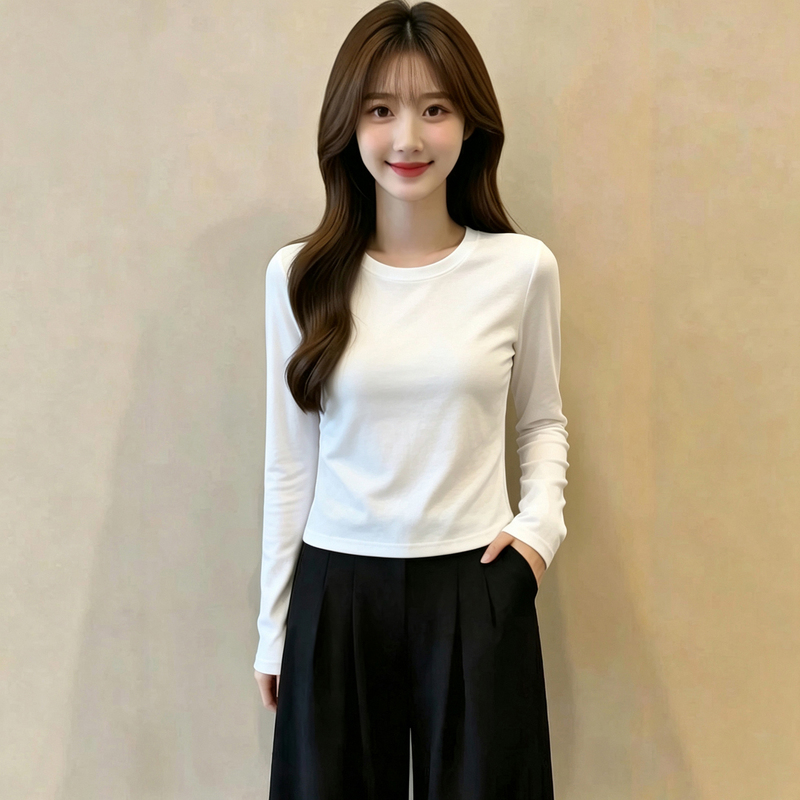 2026 Autumn New Basic Round Neck Long Sleeve T-Shirt for Women, Slim Fit, Versatile, Commuting Short Top 2026 Autumn New Basic Round Neck Long Sleeve T-Shirt for Women, Slim Fit, Versatile, Commuting Short Top