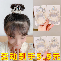 Childrens Pearl Hair Rope Princess Crown Headdress 2024 New Childrens Day Performance Hair Band Rubber Band Hair Accessories