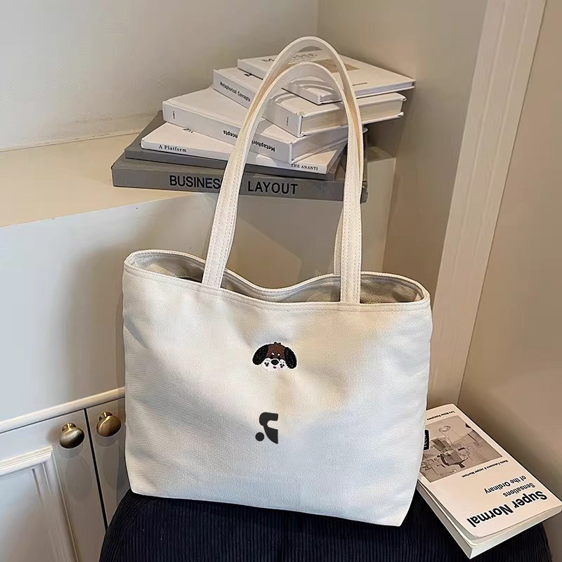 Korean Rr Vephf Cute Embroidered Puppy Canvas Bag for Women 2026 New Large-Capacity Tote Bag Korean Rr Vephf Cute Embroidered Puppy Canvas Bag for Women 2026 New Large-Capacity Tote Bag