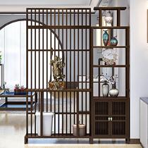 New Chinese style screen partition wall living room solid wood entrance hall cabinet modern simple hollow grille decorative seat screen