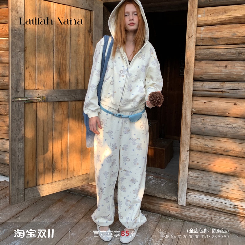 Latifah Nana Little Angel Print Hooded Sweatshirt Zipper Hoodie Jacket Thin Fleece Casual Suit Latifah Nana Little Angel Print Hooded Sweatshirt Zipper Hoodie Jacket Thin Fleece Casual Suit