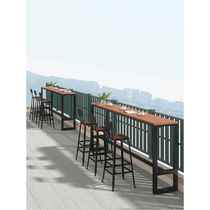 Outdoor plastic wood bar table balcony high narrow table and chair combination commercial anti-corrosion wood open-air bar table 1214