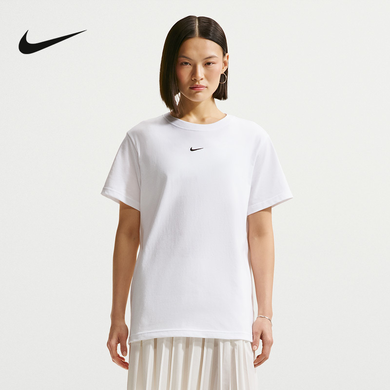 Nike Women's T-Shirt Summer Oversize Style Printed Small Logo Cotton Short-Sleeved Knit Shirt Ih7602-100