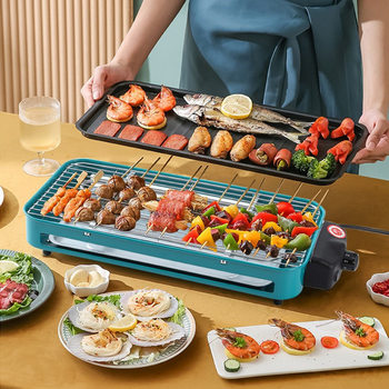 110V Electric Grill for Home Use, Integrated Electric Grill Pan, Small Smokeless Skewer Grill for the United States, Japan, South Korea, and Singapore