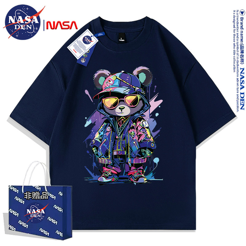 Совместная летняя хлопковая футболка NASA с короткими рукавами для мужчин и женщин, повседневная свободная простая блузка с принтом, парные рукава с пятью точками
