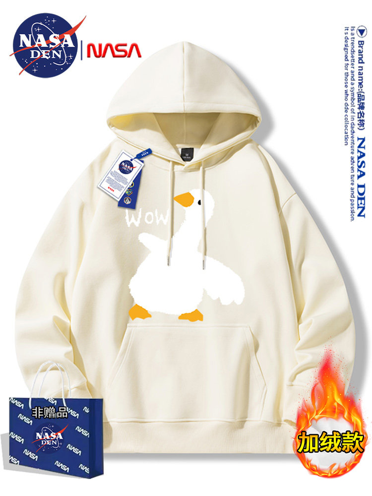 Nasa Collaboration Japanese-Style Simple Heavyweight Fleece-Lined Long-Sleeve Sweatshirt for Men and Women, Fashionable Casual Versatile Hooded Top